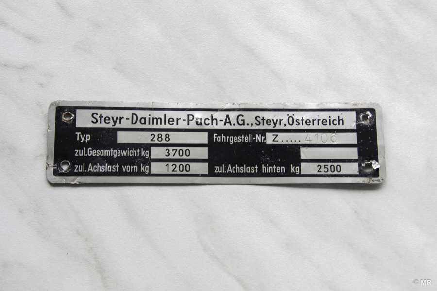 Steyr 288: altes Typenschild Steyr 288: altes Typenschild